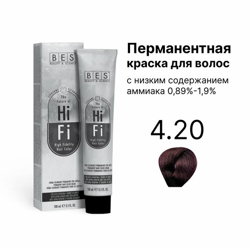 Купить BES Перманентная крем-краска для волос HI-FI, 4.20 каштановый фиолетовый натуральный, 100 мл