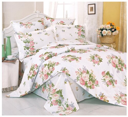 Комплект постельного белья СайлиД A-28, 2-спальное, поплин, бежевый/розовый