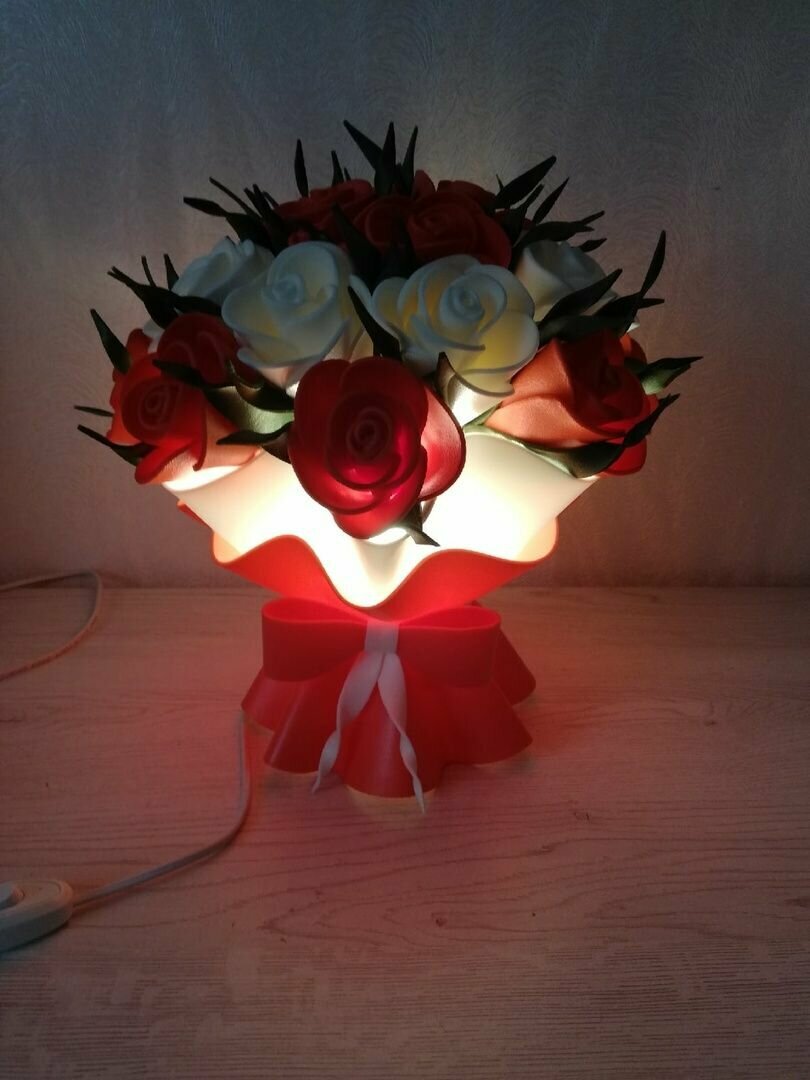 Светильник настольный, ночник Букет роз,30см, красный - фотография № 4