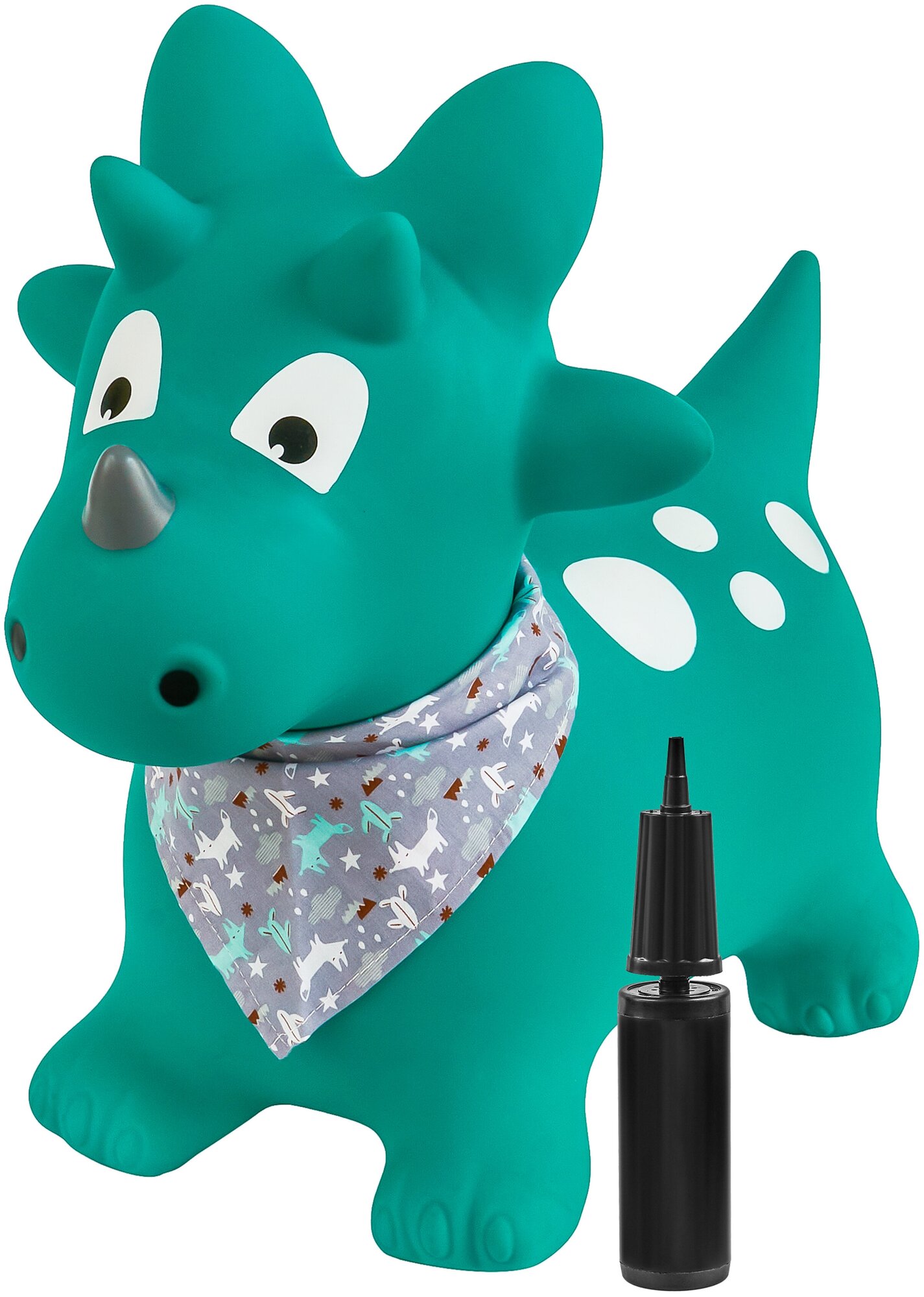 Прыгун Зеленый динозавр Дино, детская надувная развивающая игрушка-тренажер (в комплекте с насосом и платком-банданой)