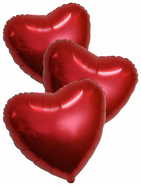 Воздушные шары фольгированные Flexmetal Сердца, Металлик, красный, 46 см, 3 шт