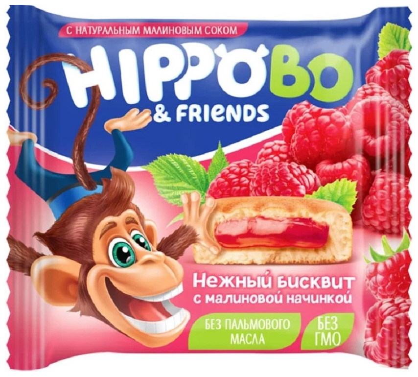 Бисквитное пирожное HIPPO BO & friends с малиновой начинкой, 12шт по 32 г - фотография № 2