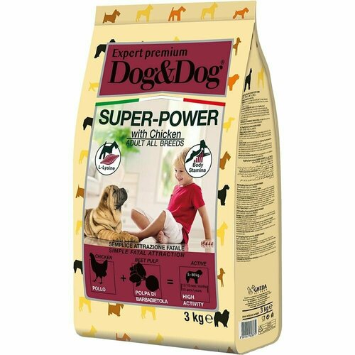 Сухой корм Dog&Dog Expert Premium Super-Power, для взрослых активных собак с курицей, 3кг