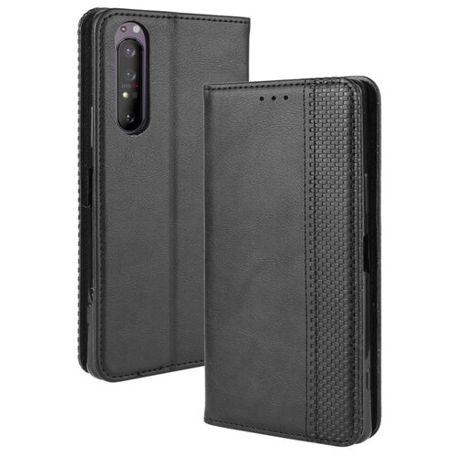 фото Чехол-книжка mypads для sony xperia 5 ii из качественной импортной кожи прошитый элегантной прострочкой ретро черный с магнитной крышкой