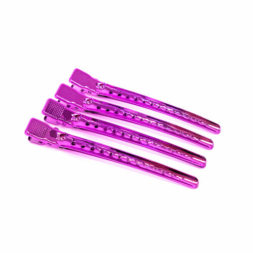 Зажим металлический Gera Professional, цвет розовый, 10,5 см, 4шт/уп