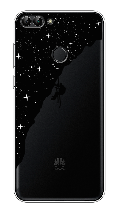 Силиконовый чехол на Huawei Y9 2018 / Хуавей У9 2018 Скалолаз в космосе, прозрачный