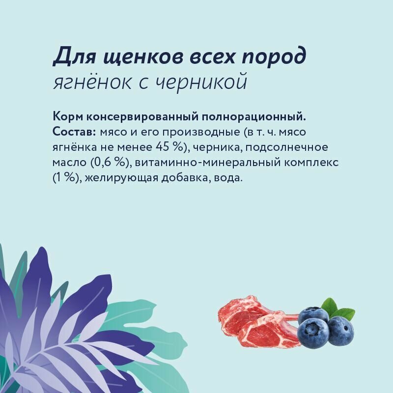 FLORIDA Консервы для щенков "Ягненок с черникой", Влажный корм, 6 шт. по 400 гр. — фото 1