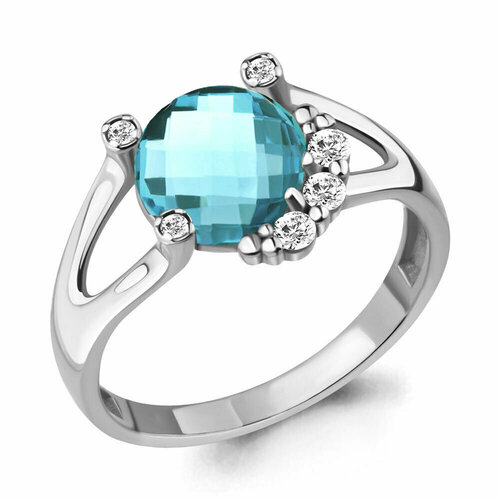 фото Кольцо aquamarine, серебро, 925 проба, фианит, турмалин, размер 18