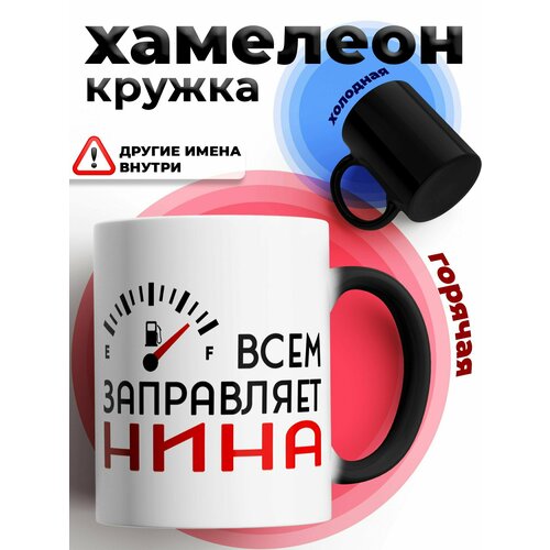 фото Кружка хамелеон для чая и кофе именная подарок с приколом, принтом и надписью "всем заправляет нина" dariart