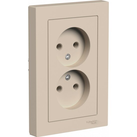 Розетка Systeme Electric (schneider Electric) AtlasDesign двойная без заземления,16А, в сборе, Песочный, ATN001220