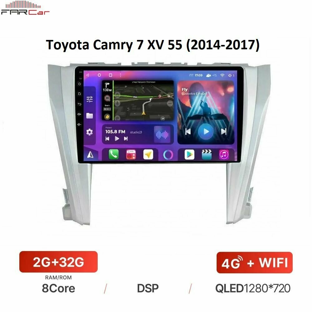 Штатная магнитола FarCar для Toyota Camry 7 XV 55 (2014-2017) на Android 12