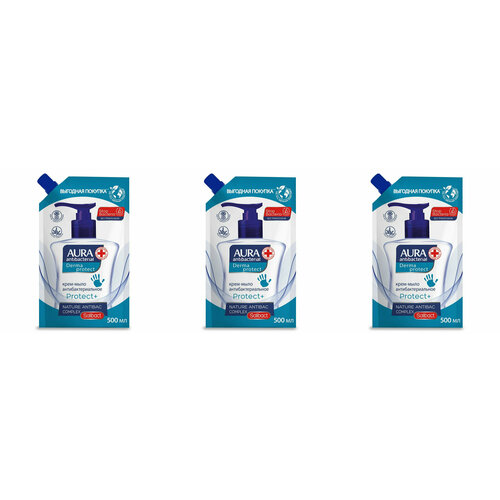 Крем-мыло Aura Antibacterial Derma Protect, 500 мл, 3 шт.