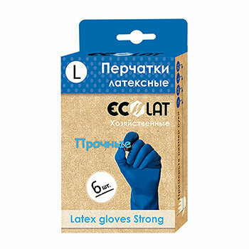 Перчатки EcoLat Хозяйственные латексные синие размер L 6шт - фото №7