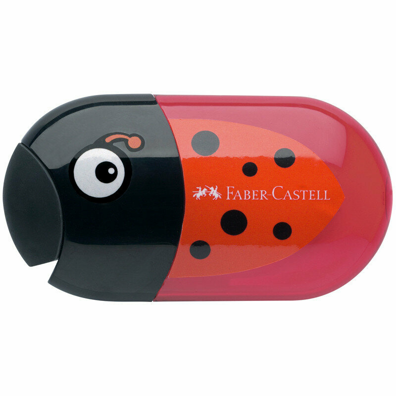 Точилка пластиковая с ластиком Faber-Castell "Ladybug" 2 отверстия, контейнер, 286098