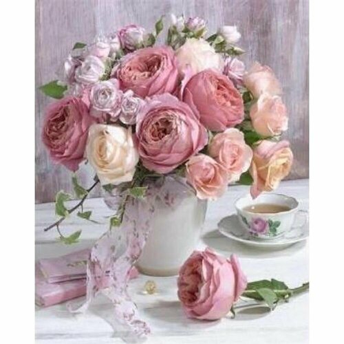 Картина стразами Алмазная мозаика Нежный букет 40х50 см на подрамнике полная выкладка круглые стразы 30 цветов стилус лоток 1226₽