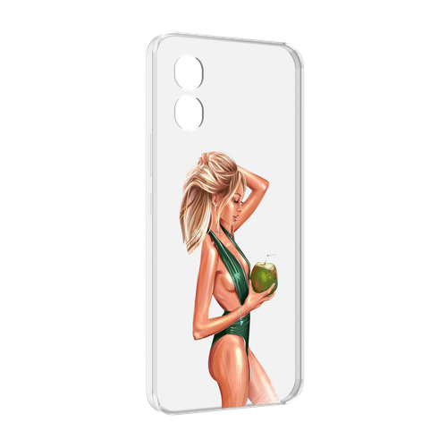 Чехол MyPads девушка-с-кокосом-в-зеленом-купальнике женский для Honor X5 задняя-панель-накладка-бампер