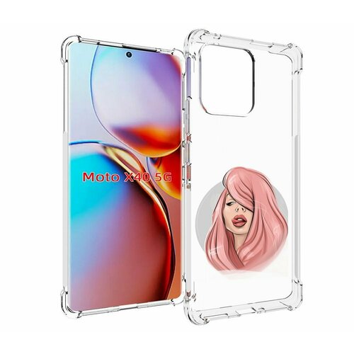 Чехол MyPads лицо-девушки-с-розовыми-волосами женский для Motorola Moto X40 задняя-панель-накладка-бампер
