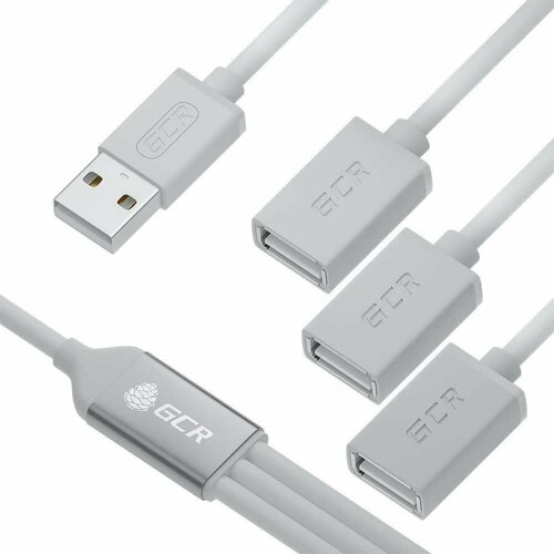 Хаб USB GCR Hub 2.0 на 3 порта, 1.2m, гибкий белый GCR-53356