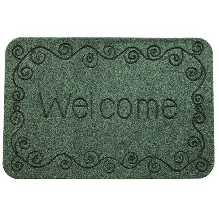 фото Коврик придверный Оскар Эмбоссед 40х70 Экстра Латекс "Welcome" завитки/зеленый
