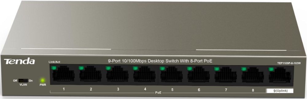 Коммутатор (свитч) Tenda (TEF1109P-8-102W)