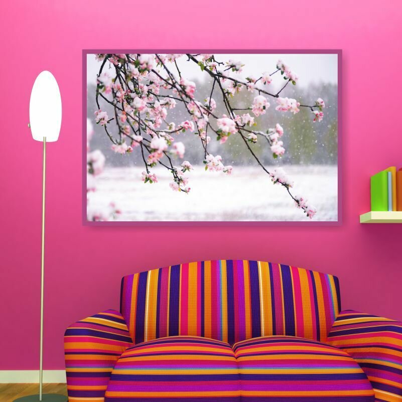 Постер Цветущая Яблоня Покрытая Снегом 90х60 см в тубусе ПолиЦентр