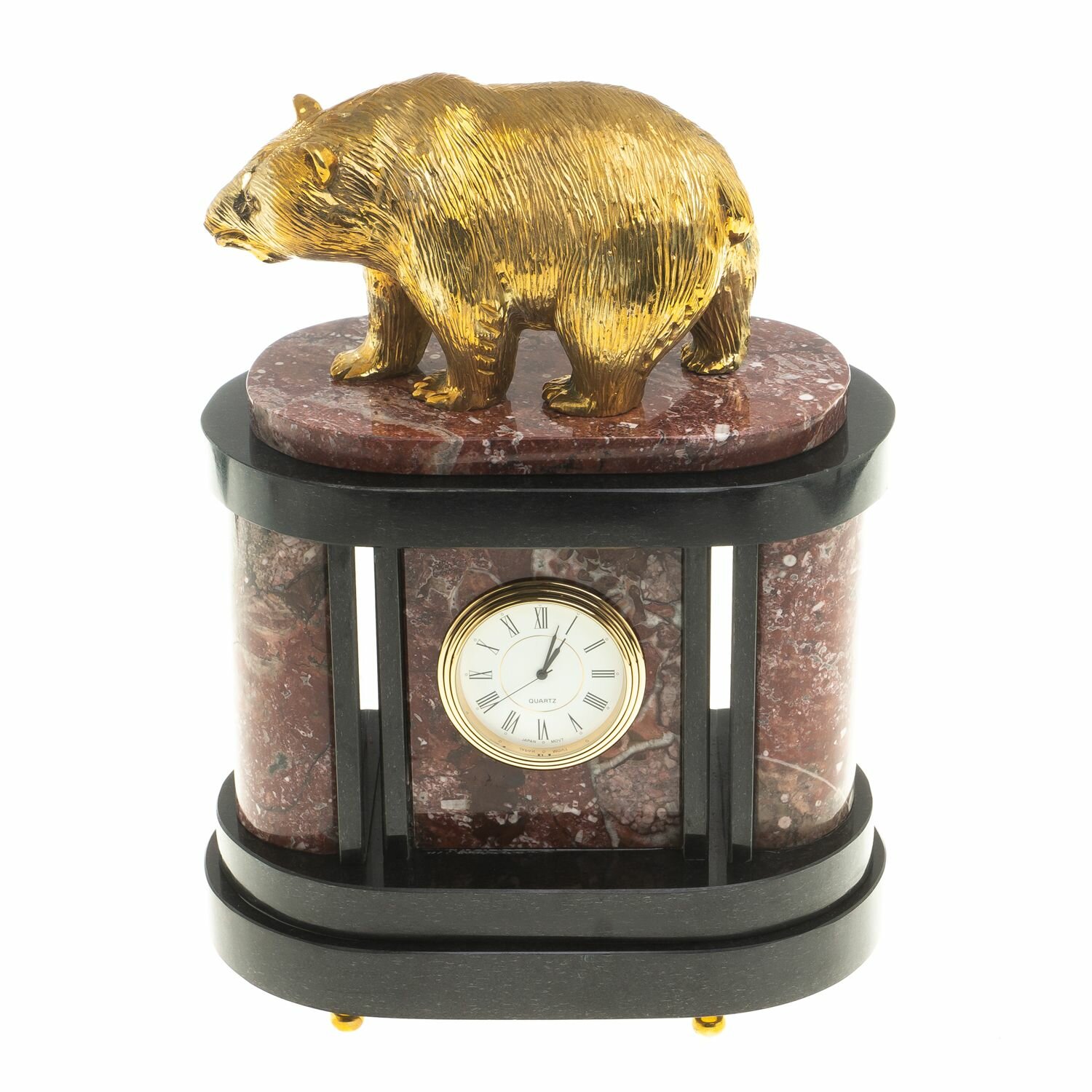 Часы из натурального камня с бронзовым литьем "Медведь" 113068