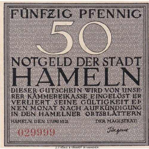 Германия (Веймарская Республика) Хамельн 50 пфеннигов 1921 г. германия веймарская республика крёльпа 50 пфеннигов 1921 г