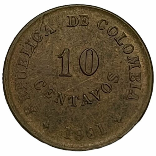 Колумбия, Лепрозорий 10 сентаво 1901 г. клуб нумизмат монета 20 сентаво колумбии 1901 года бронза лепрозорий