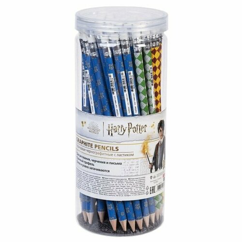 Карандаш чернографитный с ластиком HB Гарри Поттер круглый заточенный в пластиковой тубе72 шт 2818₽