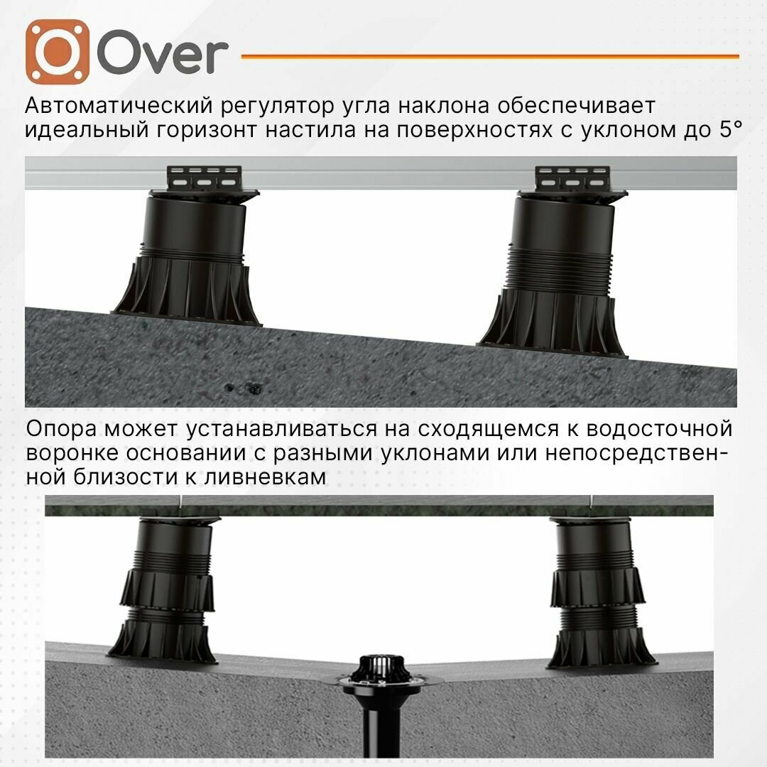 Регулируемая опора для лаг OVER OV-6 (243-396мм) (с вершиной)-4шт - фотография № 6