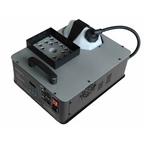 MLB QF-M9 Дым машина с вертикальным выбросом дыма и LED подсветкой потока дыма, Мощность нагревателя 1500Вт, подсветка LED: 18x3W LED (RGB), DMX-512, беспроводной ПДУ, выброс дыма 6-8 метров, время нагрева 10мин, вес 13кг, канистра для жидкости 2л, выбр