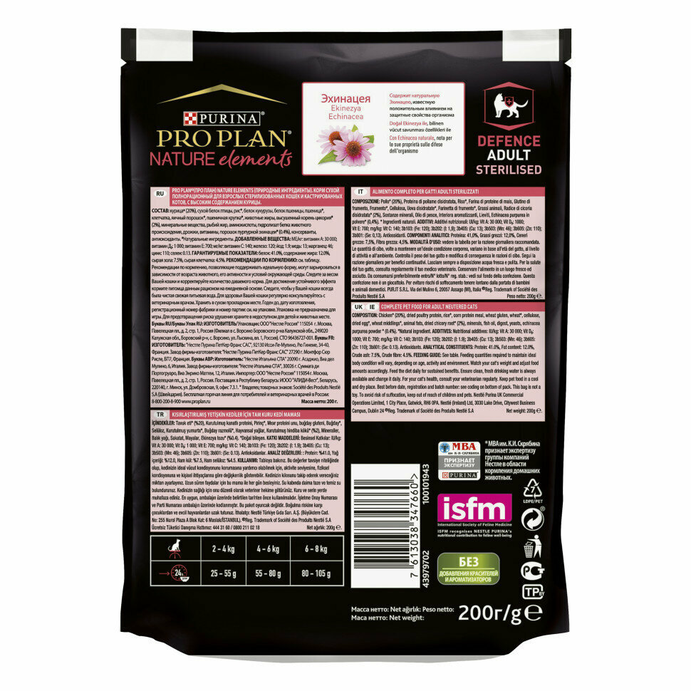 Pro Plan Nature Elements сухой корм для взрослых стерилизованных кошек с курицей - 200 г - фотография № 3