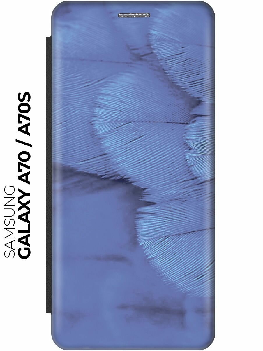 Чехол-книжка Голубые перья на Samsung Galaxy A70 / A70s / Самсунг А70 / А70с черный