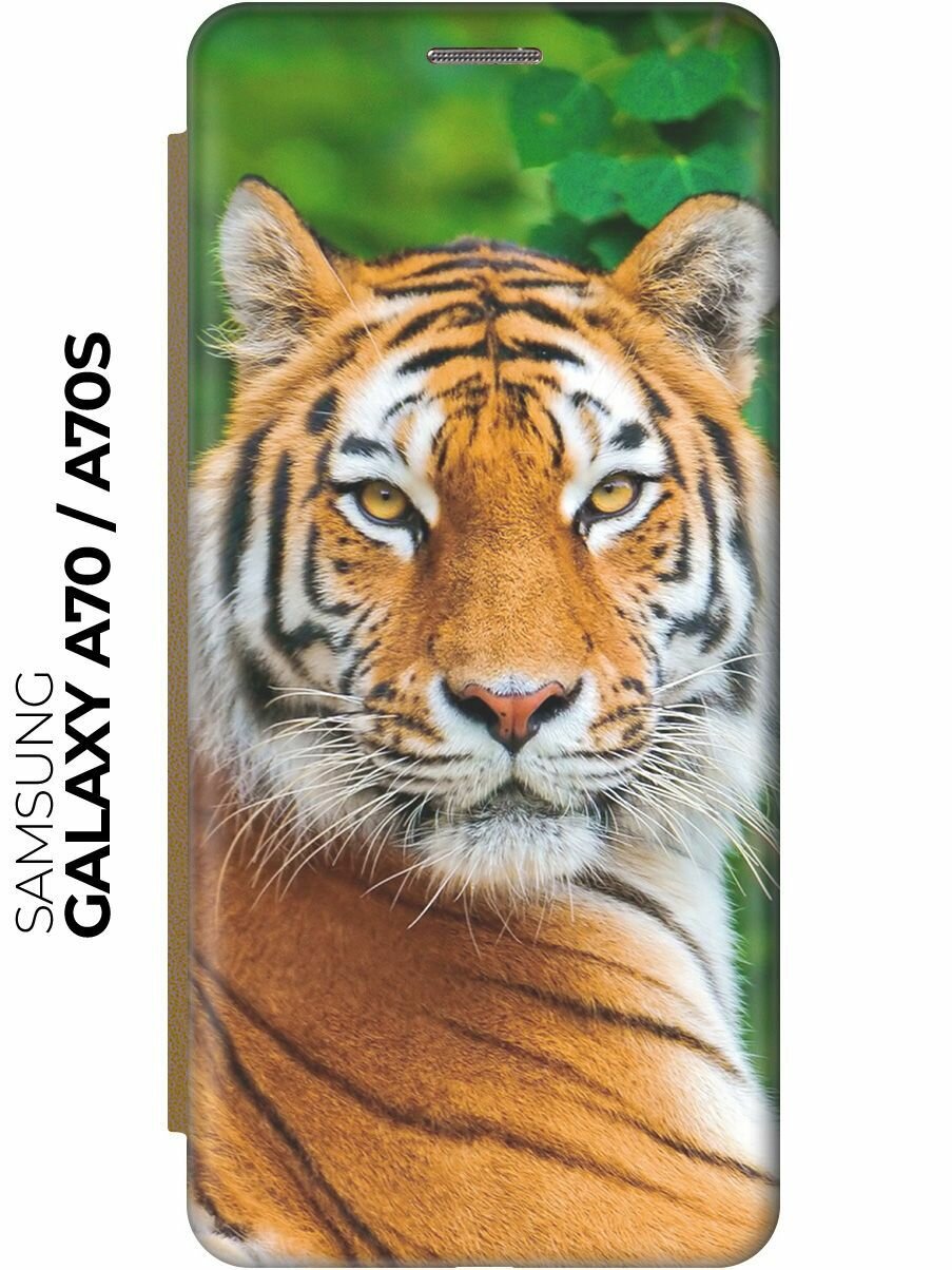 Чехол-книжка Портрет тигра на Samsung Galaxy A70 / A70s / Самсунг А70 / А70с золотой