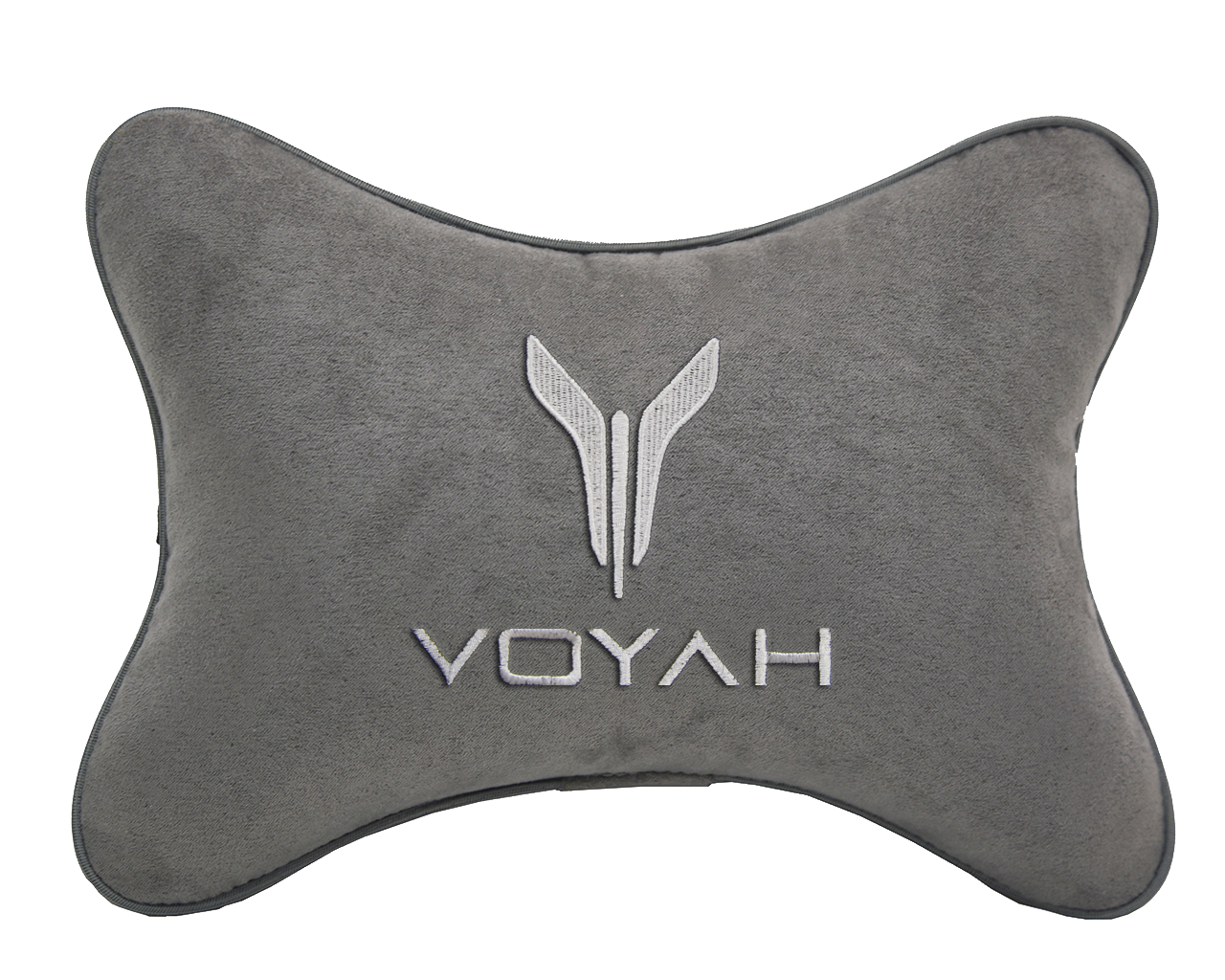 Автомобильная подушка на подголовник алькантара L.Grey с логотипом автомобиля VOYAH