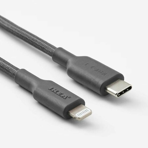 Кабель IKEA для зарядки Apple Iphone, Ipad, 1.5 м / 3А икеа лилльхульт USB-C-Lightning, серый.