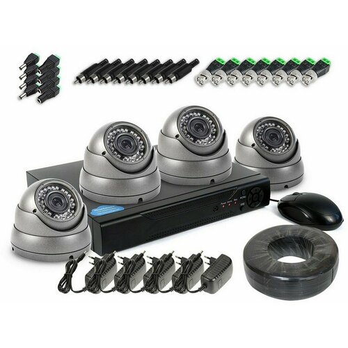 Готовый комплект IP видеонаблюдения на 4 купольные 5Mp камеры KDM 14-A5 и SKY-2604-5M - 4 антивандальные камеры 2322100₽