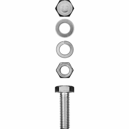 Болт (DIN933) в комплекте Зубр с гайкой (DIN934), шайбой (DIN125), шайбой пруж. (DIN127), M8 x 20 мм, 6 шт, 303436-08-020