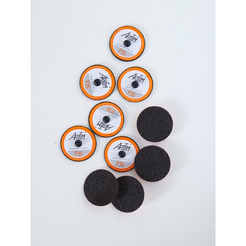 Круг абразивный шлифовальный, 50 мм, Р36, с креплением, карбид кремния, набор 10 штук, ArtTim