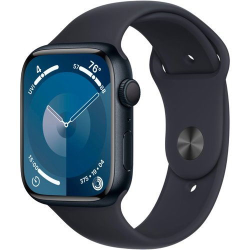 Apple Watch Series 9, 45 мм, корпус из алюминия цвета «тёмная ночь», спортивный ремешок цвета «тёмная ночь» X/L