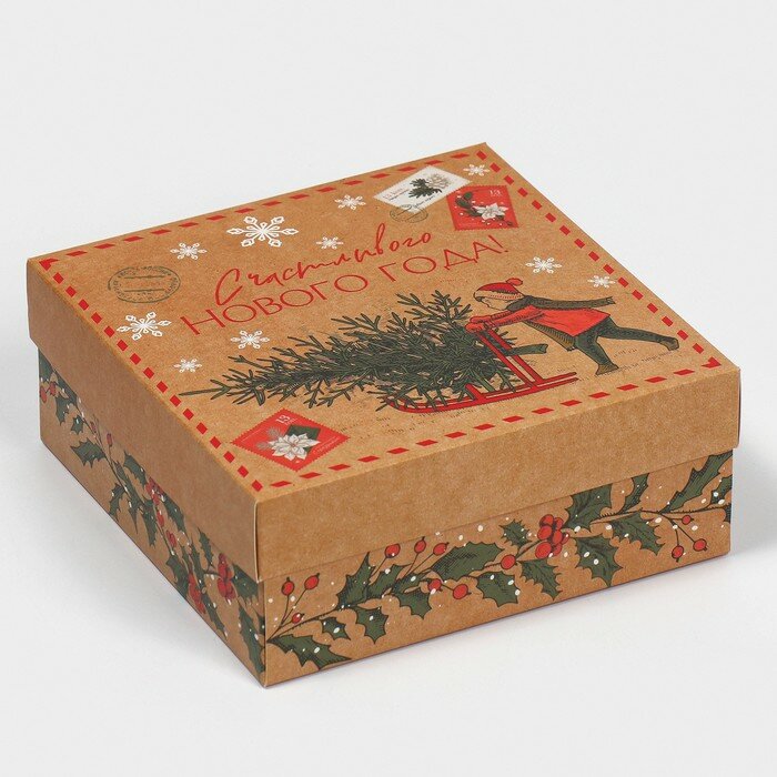 Коробка новогодняя Дарите Счастье "Новогодняя почта", сборная, 17х17х7 см
