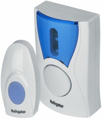 Звонок дверной Navigator NDB-A-DC02-1V1-WH 61 268 36 мелодий, питание 2xAA 3В (кнопка пост. с батарейкой 1x23А 12В), IP20, белый (61268)