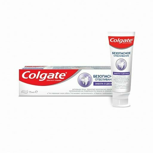 Colgate Зубная паста Безопасное отбеливание, Забота о деснах, 75 мл