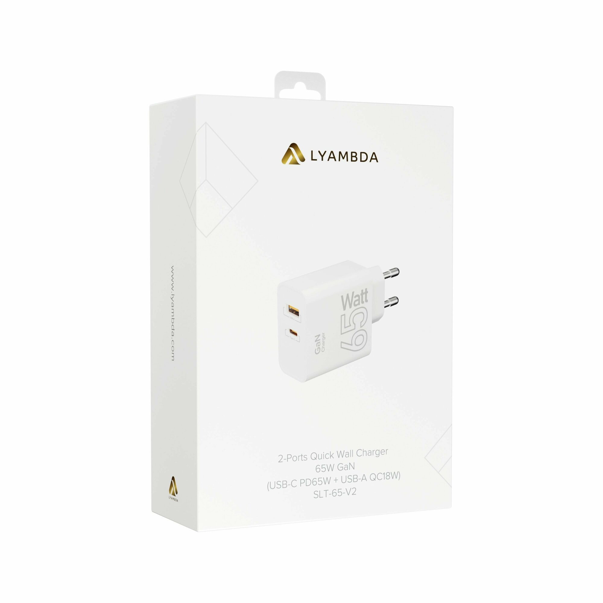Зарядное устройство сетевое Lyambda 65Вт GaN c 2-мя выходами (USB-C PD65W + USB-A QC 18W) - фото №5
