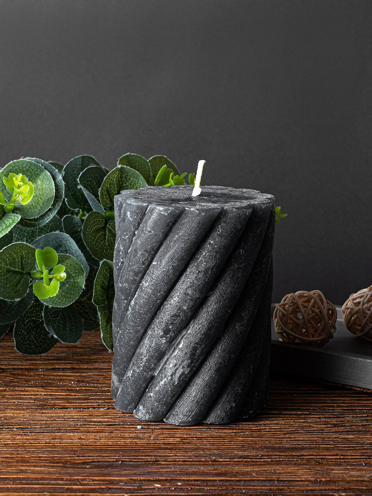 Свеча интерьерная завитушка для создания уютной атмосферы столбик рустик 74/100 темно-синий 82606752