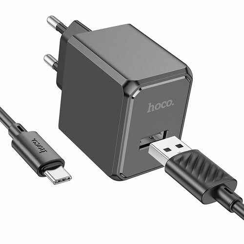 Блок питания сетевой 1 USB HOCO CS11A, Ocean, кабель Type-C, цвет: чёрный