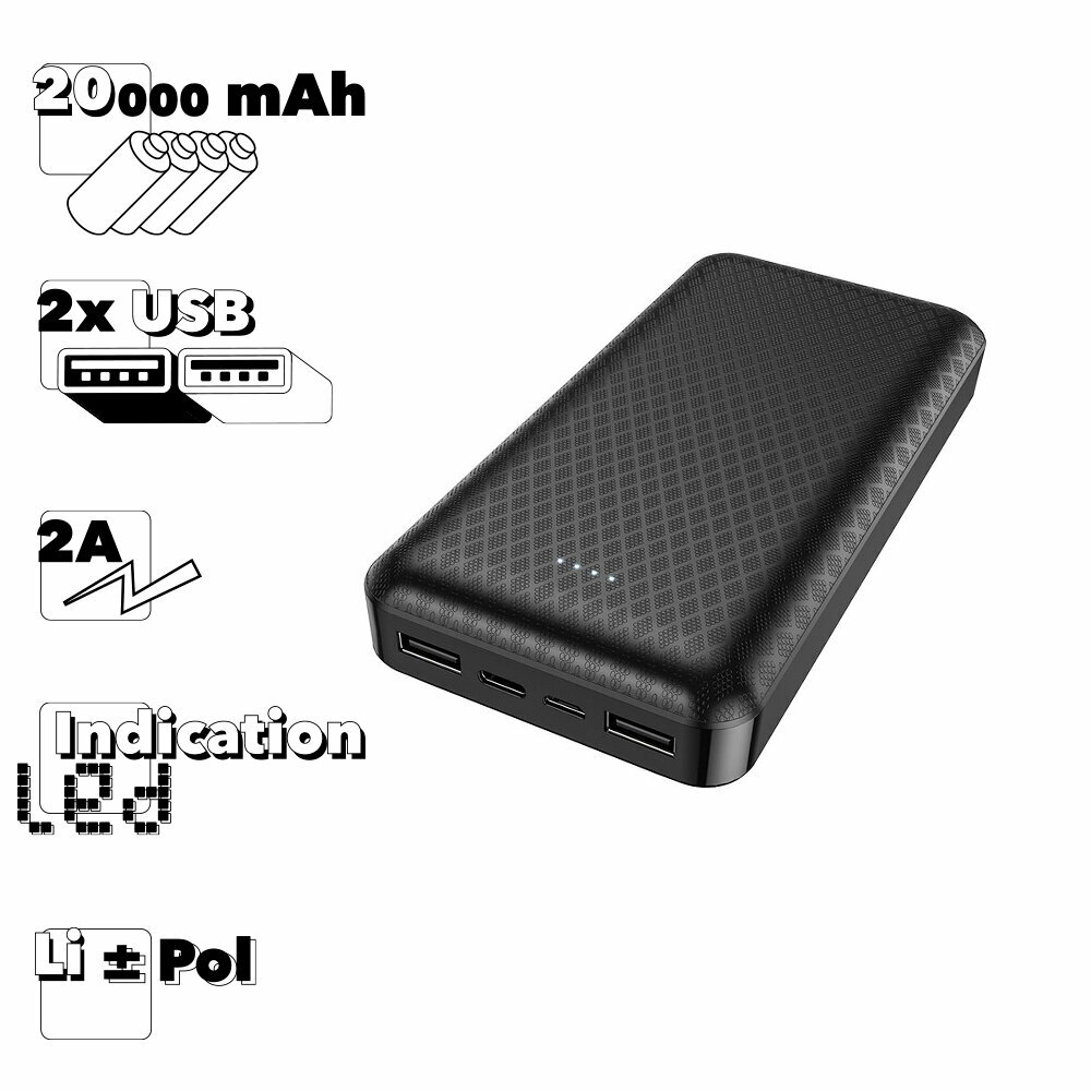 Внешний аккумуляторм Borofone Power Bank BJ3A Minimalist 20000mAh Black - фото №15