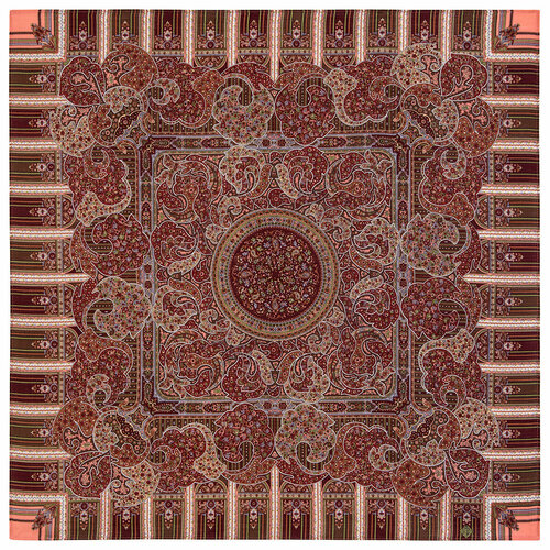 Платок Павловопосадская платочная мануфактура,89х89 см, бежевый, коралловый павловопосадский платок день рождения 789 2