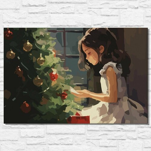 Картина по номерам на холсте новый год рождеством (зима, девушка, елка, эстетика) - 12796 40х60