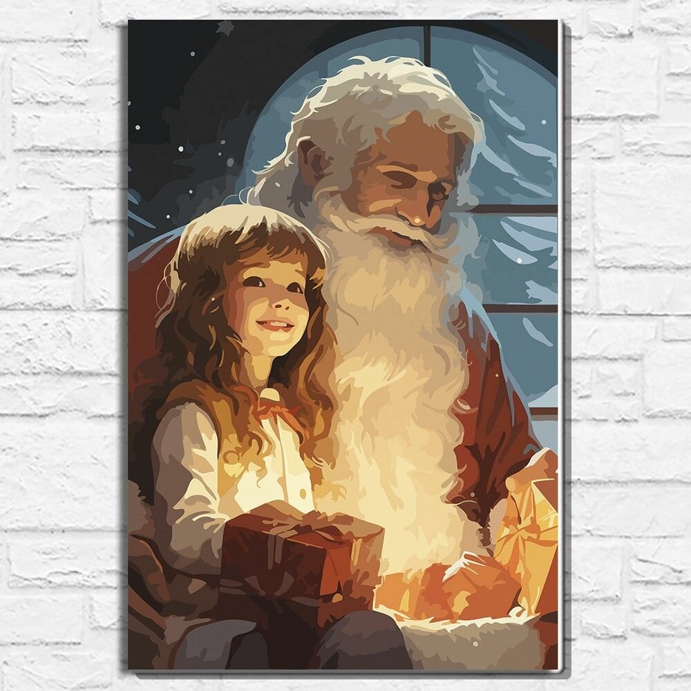 Картина по номерам на холсте новый год рождеством (зима, дед мороз, санта, девочка, елка, эстетика) - 12798 40х60